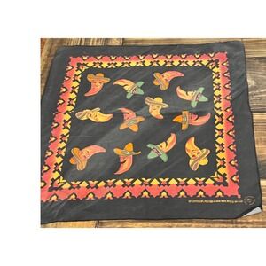 Vintage Hav-A-Hank Chili Pepper 80s Sombrero Bandana Black Red Made in USA 15187